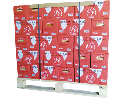 Palette Anzündholz im Karton