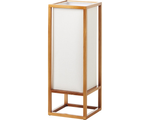 Stehleuchte mit Holzrahmen und Stoffschirm