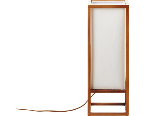 Rechteckige Tischleuchte mit Holzrahmen und Stoffschirm