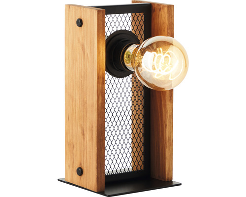 Lampe de table en bois et métal avec ampoule