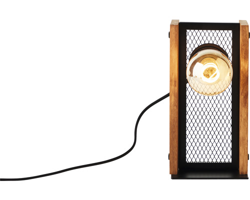 Lampe de table avec cadre en bois et grille métallique