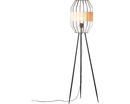 Lampadaire 1 ampoule HxØ 150x45 cm Slope noir/nature avec interrupteur à pédale Lampadaire avec abat-jour et pied trépied