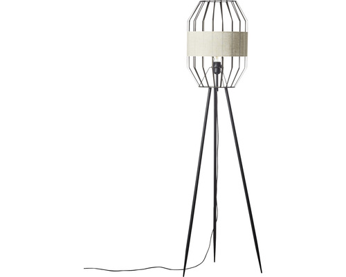 Stehlampe mit Stativ und Lampenschirm aus Metall und Stoff