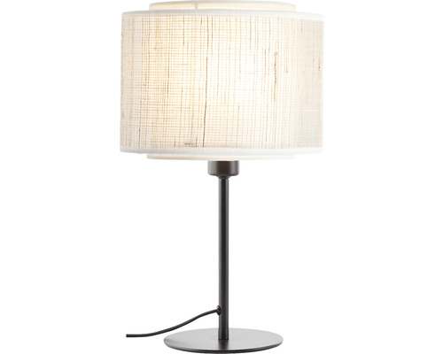 Lampe de table bambou/métal 1 ampoule hxØ 450x220 mm Odar beige/noir écran bambou + textile avec commutateur à câble