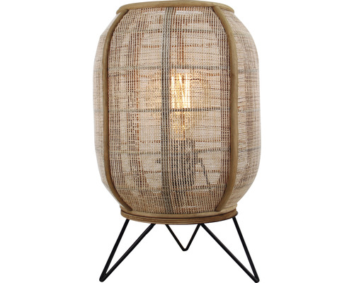 Lampe de table 1 ampoule HxØ 32x22 cm Slope noir/nature avec interrupteur à câble Lampe de table avec abat-jour tressé et pied en métal
