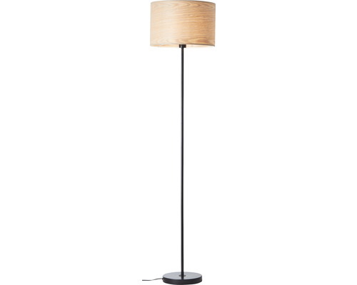 Stehlampe mit Lampenschirm aus Holz und dunklem Gestell