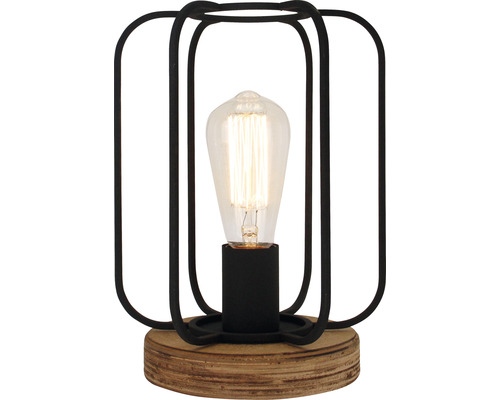 Lampe de table métal/bois 1 ampoule hxØ 280x200 mm Tosh noir/marron/rustique avec commutateur à câble