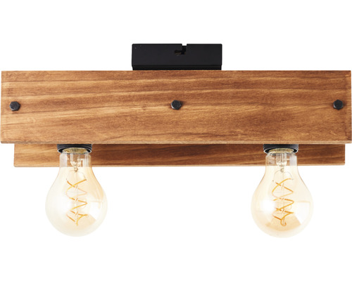 Plafonnier en bois avec deux ampoules