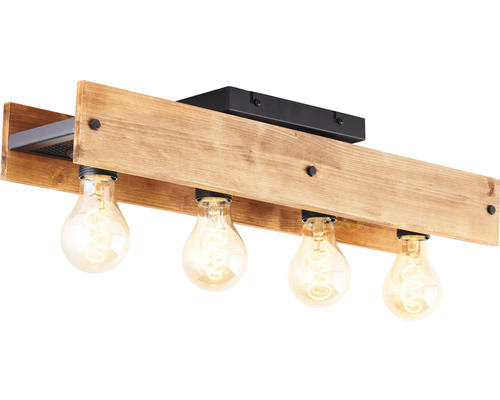 Plafonnier en bois avec quatre ampoules