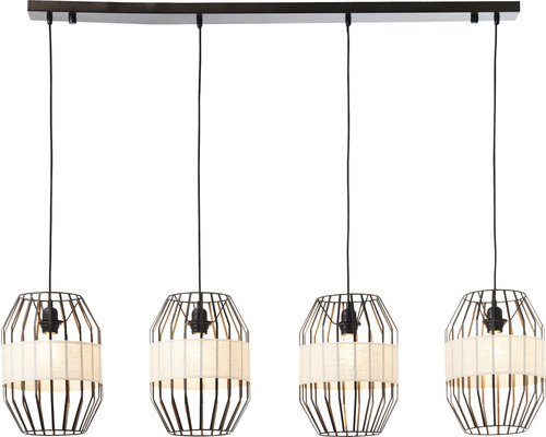 Lampe suspendue avec quatre lumières, abat-jour en fil de fer et bande de tissu