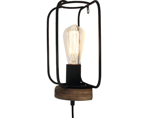 Tischleuchte mit Metallrahmen und einer Edison-Glühbirne.