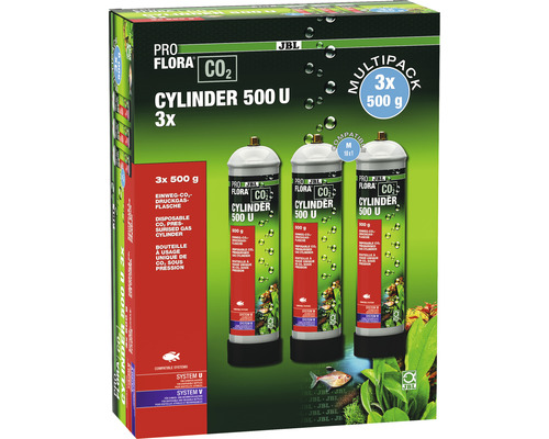 CO2-Einweg-Vorratsflasche JBL PROFLORA CO² 500 g 3 Stück JBL ProFlora CO2 Cylinder 500 U Multipack mit drei CO2-Druckgasflaschen