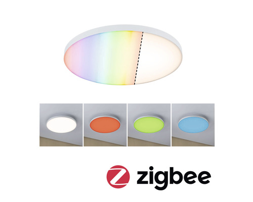LED Panel Zigbee dimmbar 25W 2000 lm 3000 K warmweiß + RGBW Farbwechsel HxØ 69x400 mm Loria rahmenlos weiß rund