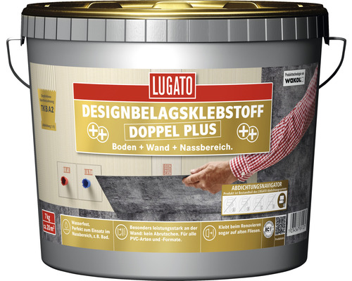 Colle à revêtements Design Lugato double plus 7 kg Lugato Designbelagsklebstoff Doppel Plus Colle en seau pour sol, mur et pièces humides