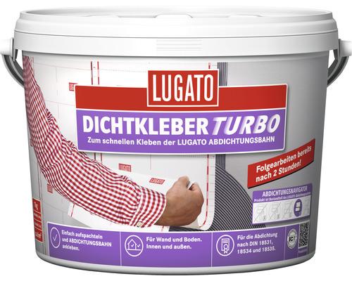 Colle d'étanchéité Turbo Lugato 2K pour bande d'étanchéification 7 kg Lugato Dichtkleber Turbo en seau pour le collage rapide des lés d''étanchéité.