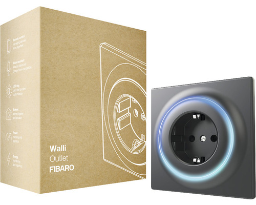 Fibaro Steckdose Walli Outlet Type F mit Repeaterfunktion zur Steuerung elektrischer Geräte schwarz - Kompatibel mit SMART HOME by hornbach