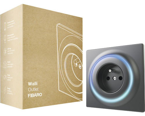 Prise de courant Fibaro Walli Outlet type E avec fonction de répétition pour la commande d'appareils électriques noir - compatible avec SMART HOME by hornbach