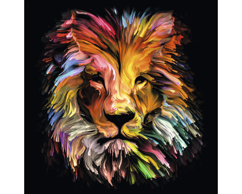 Glasbild Colorful Lion Head 30x30 cm