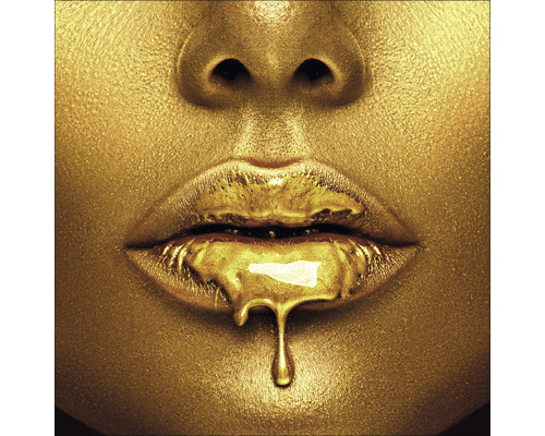 Tableau en verre Golden Lips I 30x30 cm