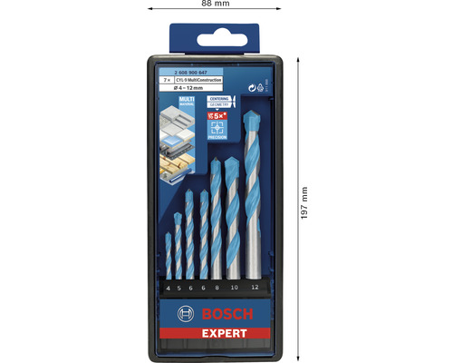 Bosch Expert CYL-9 MultiConstruction Bohrer Set, sieben Bohrer mit Durchmesser von 4 bis 12 Millimeter