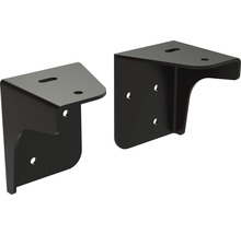 Deux équerres d''angle noires en métal avec trous de fixation