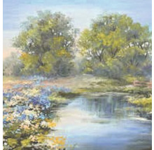 Gemälde einer Flusslandschaft mit Blumen und Bäumen