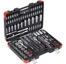 Coffret à outils avec jeu de douilles, embouts, clés à douille et cliquets