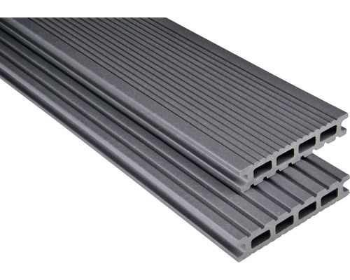 Lame de terrasse Konsta en bois composite Futura alvéolé mat 26x145 mm (au mètre à partir de 1000 mm jusqu'à 6000 mm max.) gris