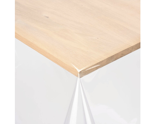 Nappe Crystal transparent 0,3 mm 130 cm de large (au mètre) Table en bois avec une nappe transparente