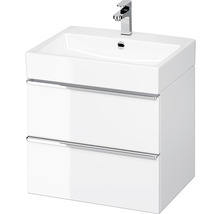 Meuble-lavabo blanc avec deux tiroirs et un lavabo avec robinet.