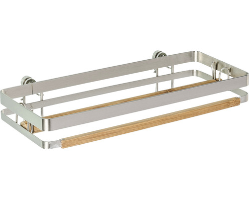 Küchenrollenhalter Wenko Turbo-Loc Premium + Adapter silber/Bambus Badregal mit zwei Ablagen und Handtuchhalter aus Metall und Holz