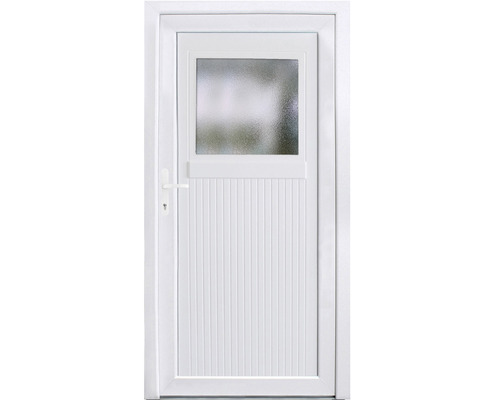 Porte d'entrée secondaire KT 51 plastique blanc 980 x 1980 mm tirant gauche Porte de service blanche avec insert en verre