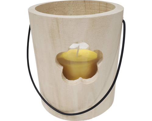 Lanterne en bois Ø 15 cm H 18 cm Citronella jaune durée de combustion 50 heures