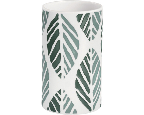 Gobelet pour brosses à dents Kleine Wolke Leaf blanc/pacifique Pot de fleurs en céramique avec motif de feuilles
