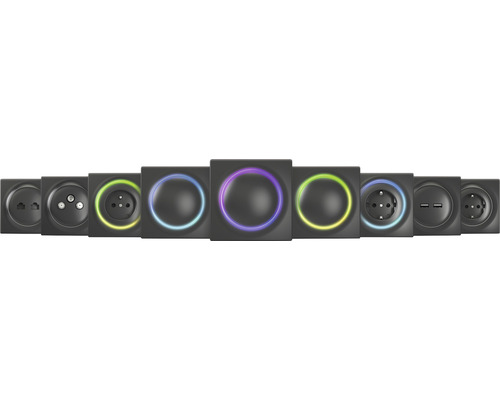 Verschiedene Steckdosen und Schalter mit farbiger LED Beleuchtung