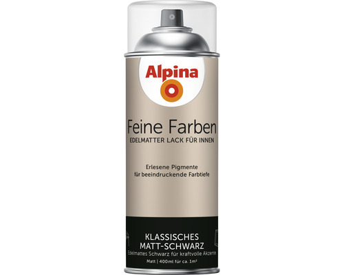 Peinture aérosol Alpina Feine Farben classique noir noble mat 400 ml Alpina Feine Farben peinture laquée en aérosol pour l''intérieur, noir mat, 400 ml