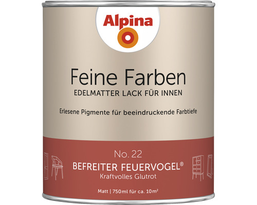 Laque Alpina Feine Farben Oiseau de feu libéré rouge incandescent puissant 750 ml