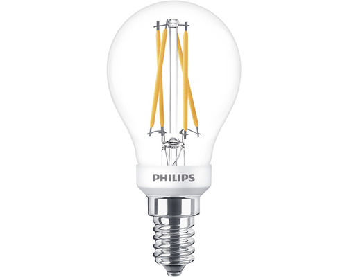 Ampoule sphérique LED fonction de variation P45 transparente E14/3,4W(40W) 470 lm 2200- 2700 K blanc chaud Warm Glow