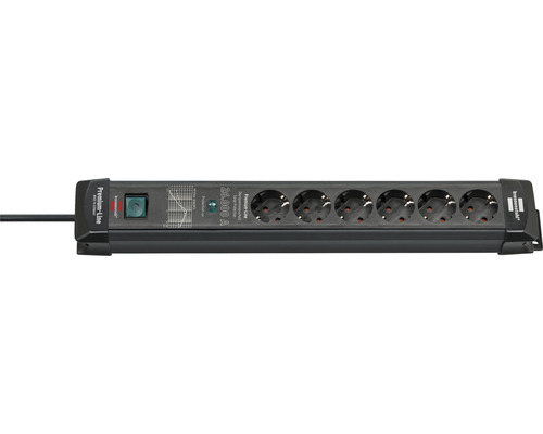 Brennenstuhl Premium-Line Steckdosenleiste 6-fach mit Überspannungsschutz bis zu 26.000 A mit Schalter + 1,8 m Kabel schwarz