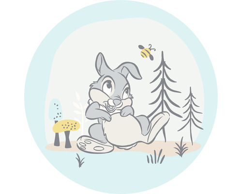 Papier peint panoramique autocollant DD1-044 Dot Disney Bambi Thumper Ø 125 cm Illustration d''un lapin avec une abeille, des champignons et des arbres