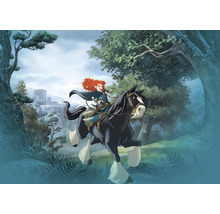 Illustration von Merida auf einem Pferd in einem Wald