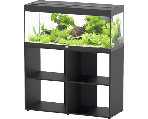 Kit complet d'aquarium aquatlantis Prestige 100 armoire ouverte noir Aquarium avec meuble bas et plantes