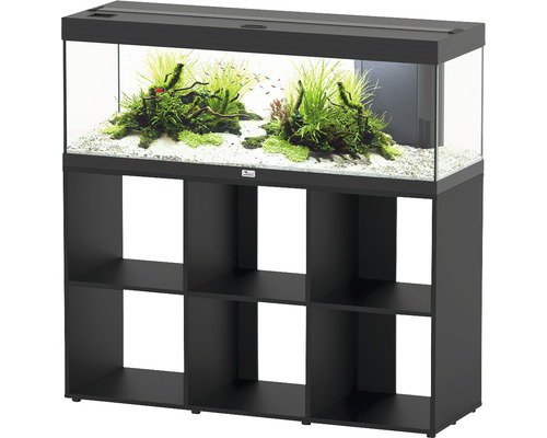 Kit complet d'aquarium aquatlantis Prestige 120 armoire ouverte noir Aquarium avec meuble bas et décoration