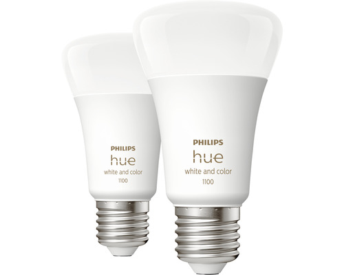 Ampoule Philips hue White & Color Ambiance A60 à intensité lumineuse variable mat 2x E27/9W(75W) 1100 lm RGBW 2000K-6500 K 2 pièces - Compatible avec SMART HOME by hornbach