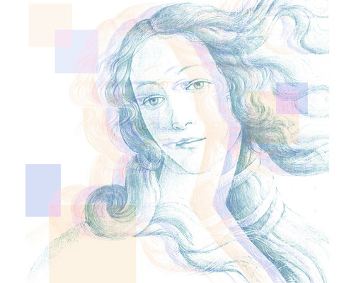 Papier peint panoramique intissé IAX6-0040 Into Adventure Venus 6 pces 300 x 280 cm Dessin d''une femme aux cheveux longs