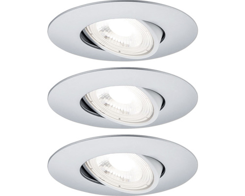 Ensemble de spots à encastrer LED 3x4,8W 3x580 lm 3000 K blanc chaud rond pivotant chrome mat Ø 82/75 mm 230 V