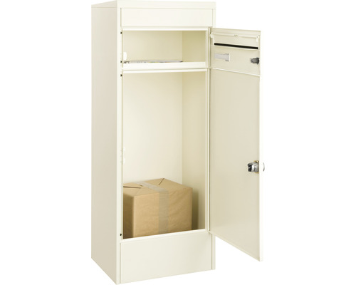 Paketbriefkasten mit geöffneter Tür und Paket