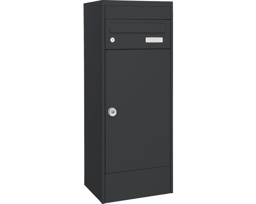 MEFA Paketbriefkasten Stahl pulverbeschichtet BxHxT 410/1025/325 mm Mana 482 Schwarzgrau RAL 7021 semimatt Entnahme vorne 2-fach mit Namensschild Briefkasten mit Zeitungsfach aus Metall