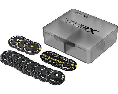 WORX MakerX - Zubehörset Winkelschleifer passend für Mini Winkelschleifer WX741.9, 16-tlg.