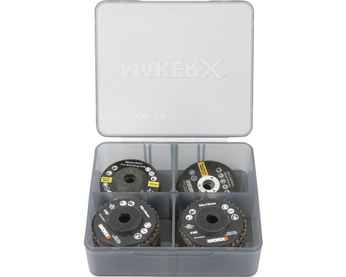Jeu de disques abrasifs Worx dans une boîte de rangement